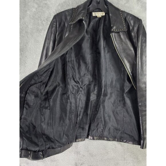 Casual Corner Leather Jacket Womens Small Black Retro Full Zip Long Sleeve Top - Picture 3 of 14